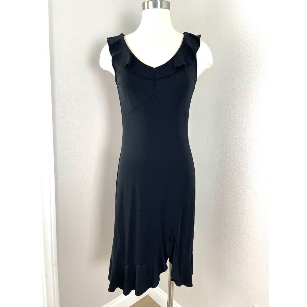 Ann Taylor LOFT Womens 4 Black Ruffle Peplum Hem Sheath Dress Sleeveless Stretch
